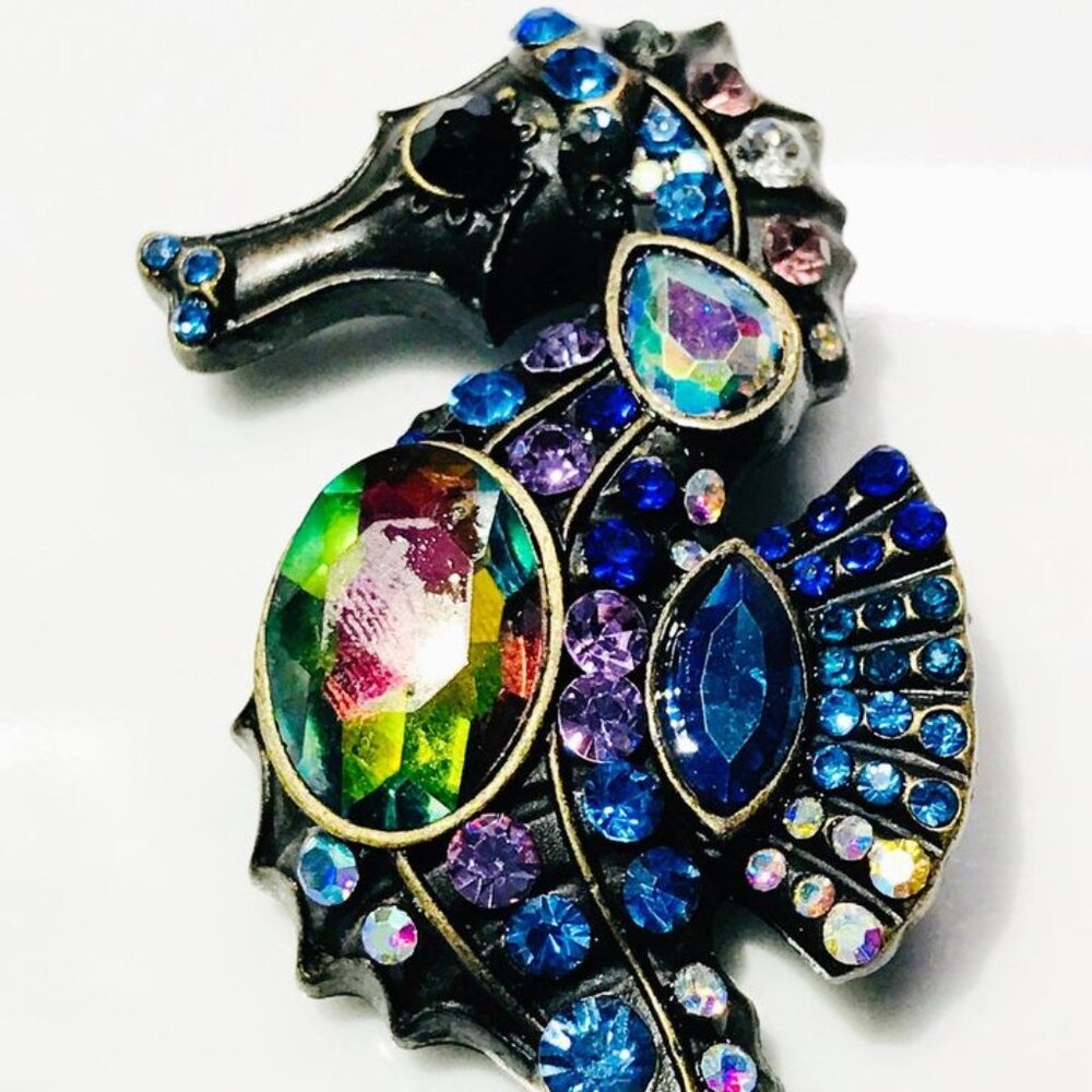 STUNNING SEAHORSE SEA HORSE RHINESTONE BROOCH LARGE
